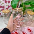 Coquette Bow Personalized Glass Can – Custom Name Aesthetic Coffee Cup