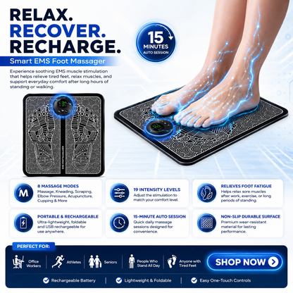 Rechargeable Electric Foot Massager Mat with EMS Therapy
