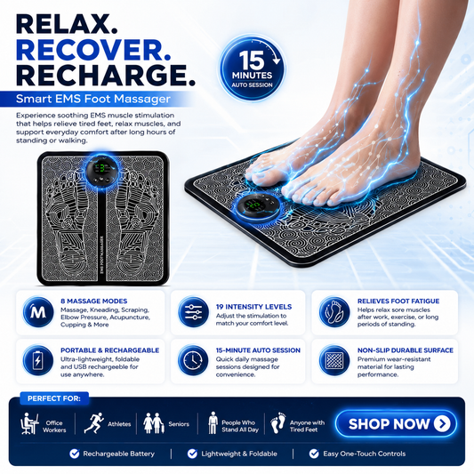 Rechargeable Electric Foot Massager Mat with EMS Therapy